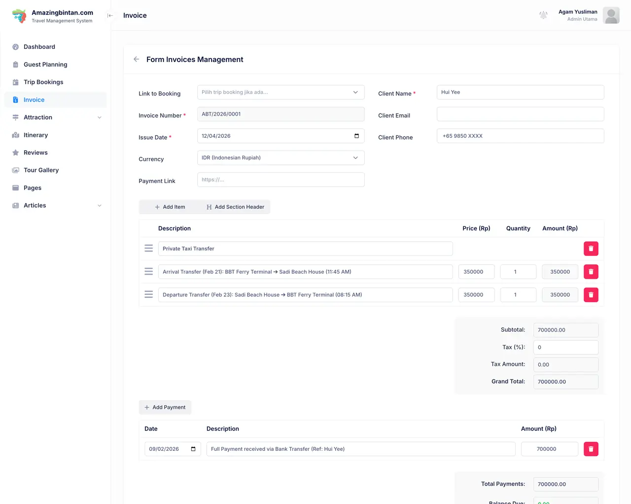 Admin Invoice Management