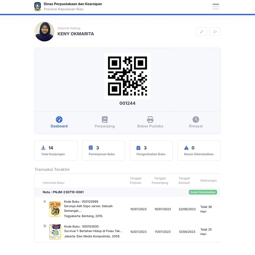 Member profile and history page