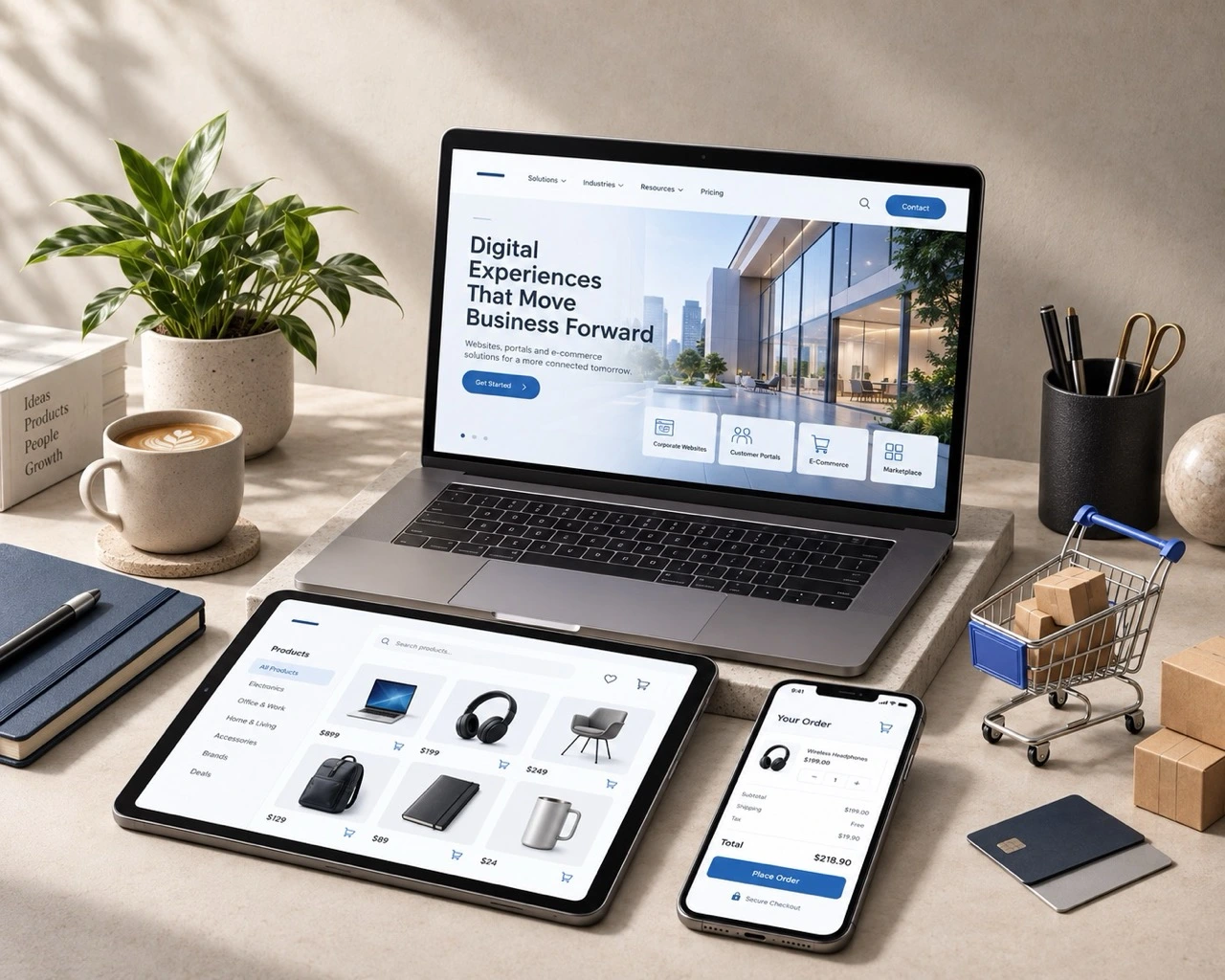 Professional team working on a digital platform and corporate website